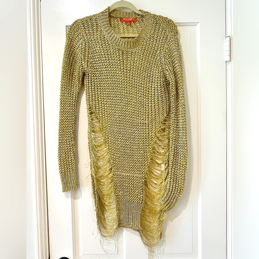 Thirty Six point 5 knit metallic gold long sleeve cover up sexy top dress